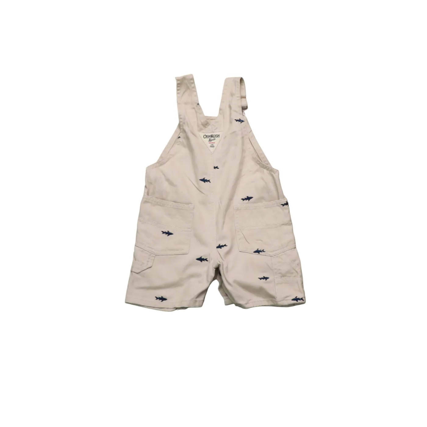 OshKosh Kids Shark Embroidery Shortall Dungarees Beige Age 9M