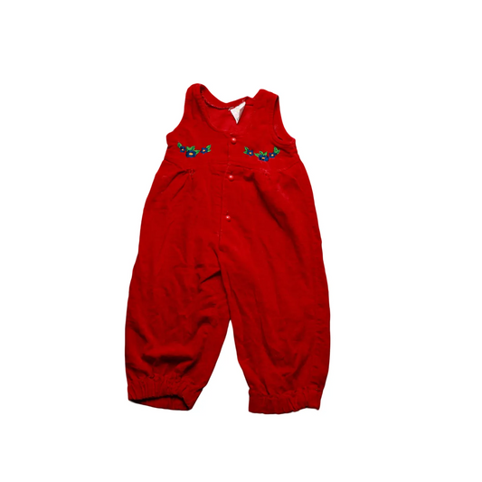 Unbranded Kids Velour Dungarees Red Age 12M