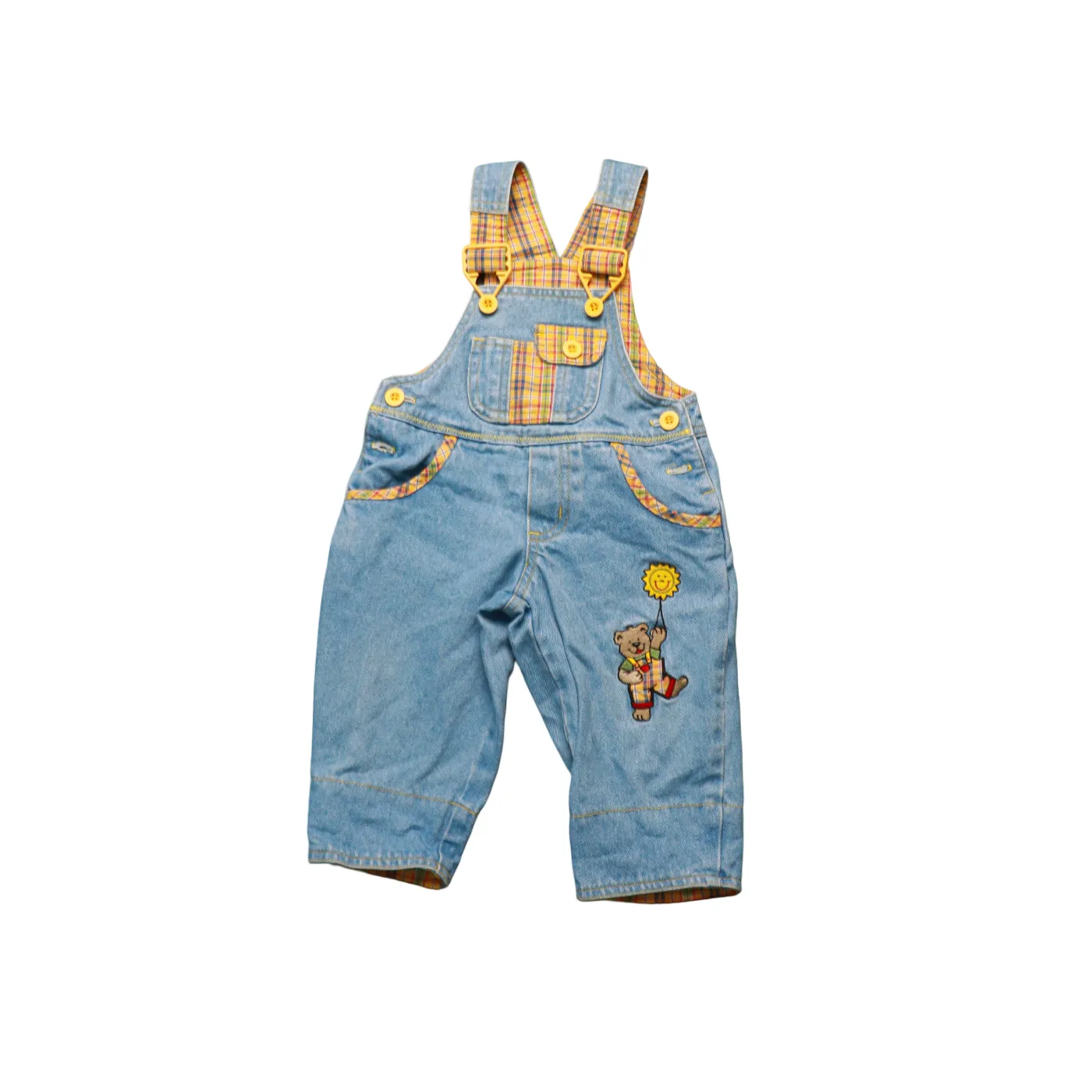 Unbranded Kids Checker Lined Dungarees Blue Age 12M