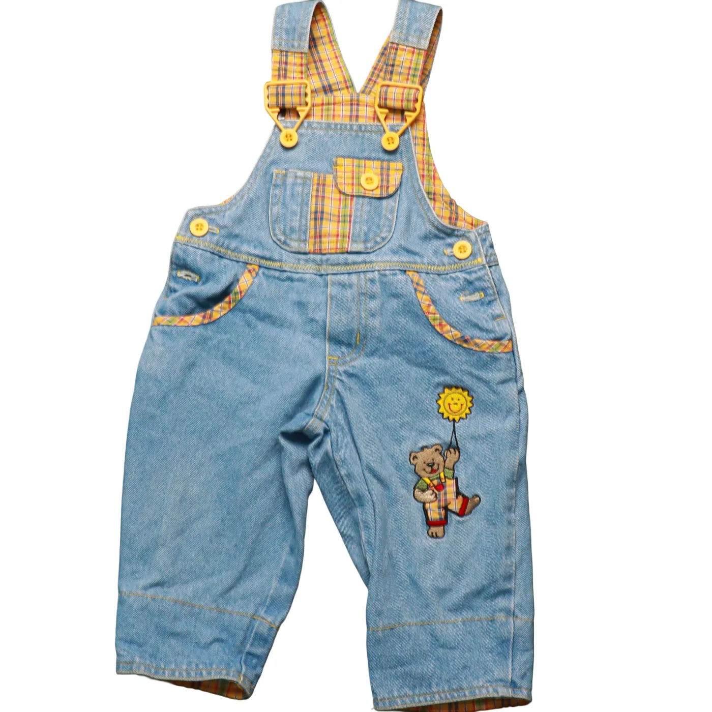Unbranded Kids Checker Lined Dungarees Blue Age 12M