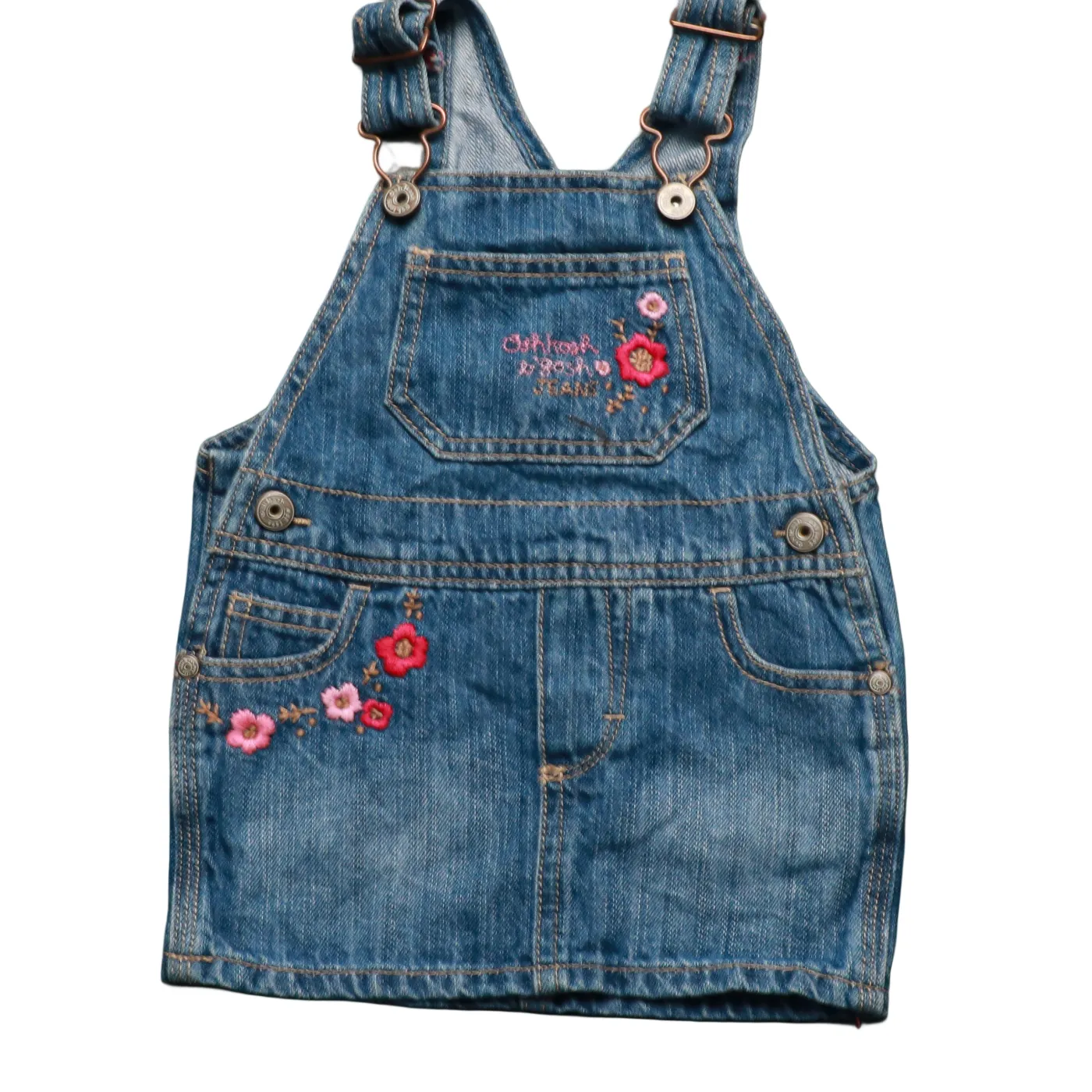 OshKosh Kids Floral Embroidered Dress Dungarees Blue Age 9M