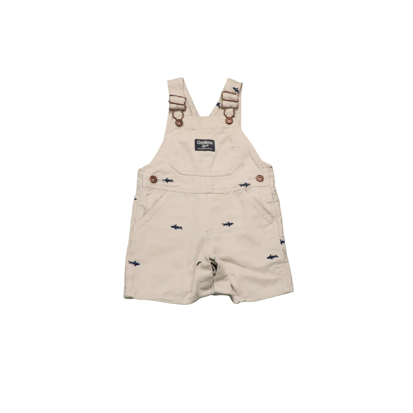OshKosh Kids Shark Embroidery Shortall Dungarees Beige Age 9M