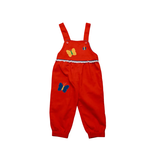 Unbranded Kids Butterfly Embroidery Dungarees Red Age 2Y