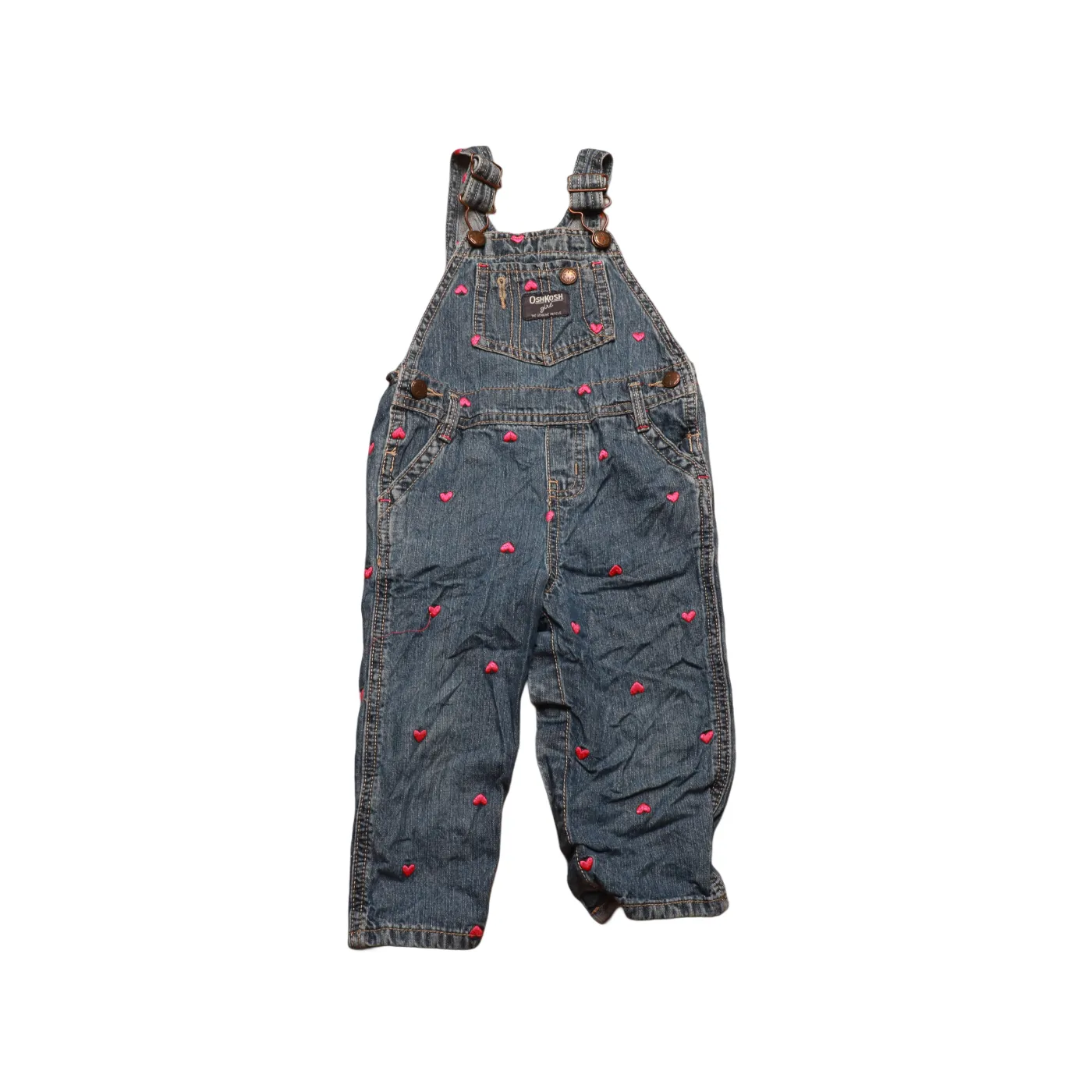 OshKosh Kids Heart Embroidery Dungarees Blue Age 18M