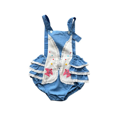 Unbranded Kids Girls Oriental Playsuit Dungarees Blue Age 2Y