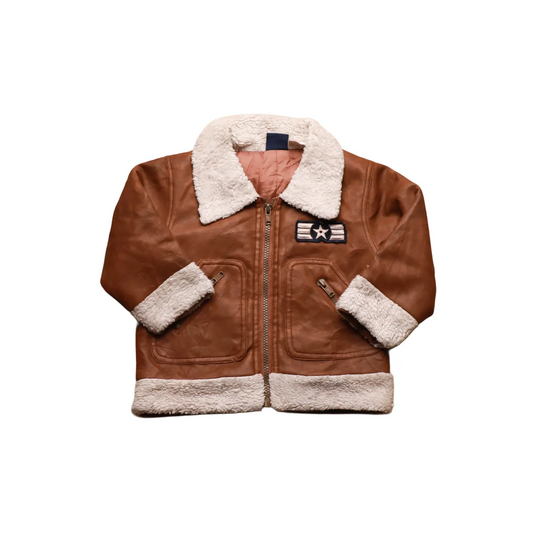 Unbranded Kids Aviator Leather Jacket Brown 18M